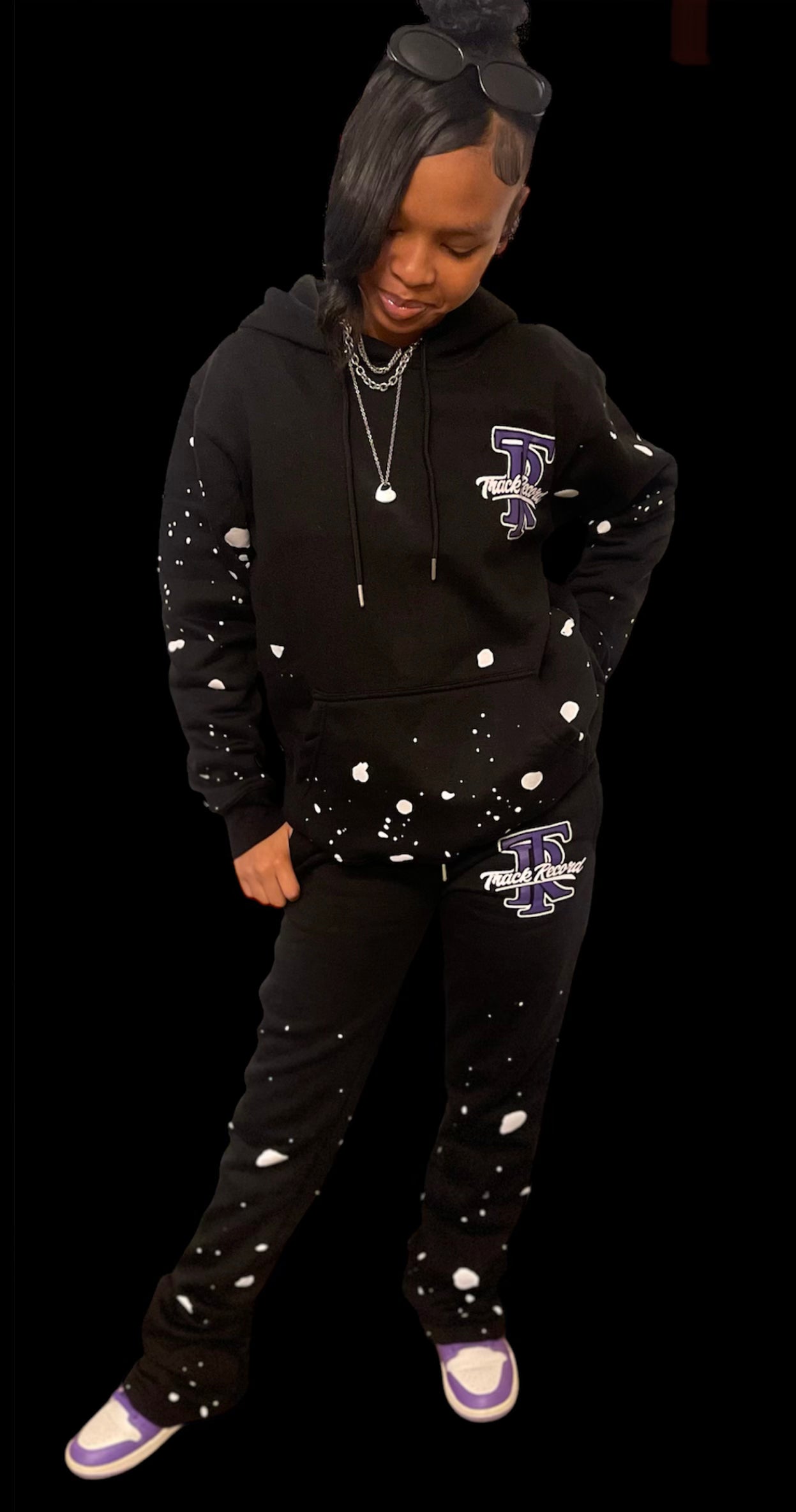 Womens Stacked Sweatsuit- Purple Logo